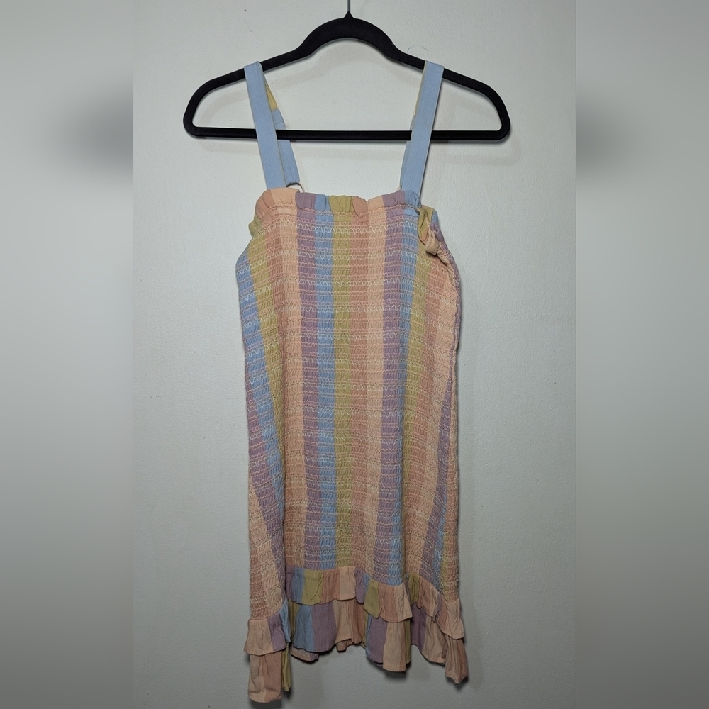 American Eagle Smocked Rainbow Sundress Ruffle Hem Women's Size S